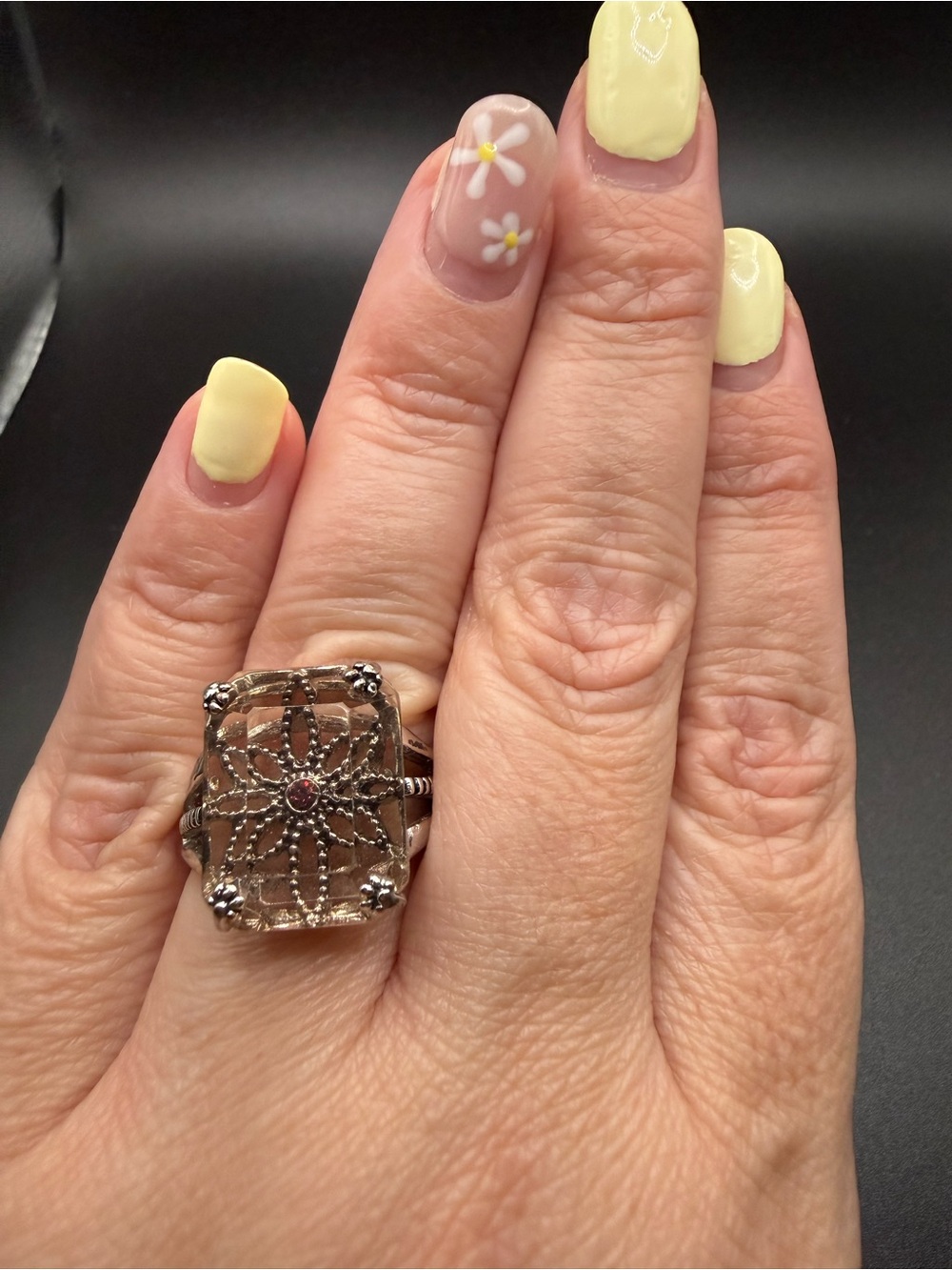 vintage clear ring and silver tone signed NRT